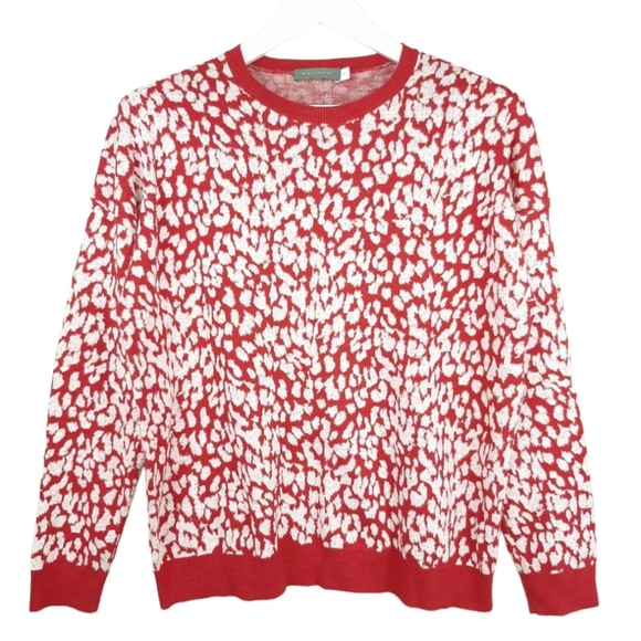 Mint Velvet Scarlett Jacquard Knit Animal Print Jumper Size 16 Red Silver White - Picture 9 of 9